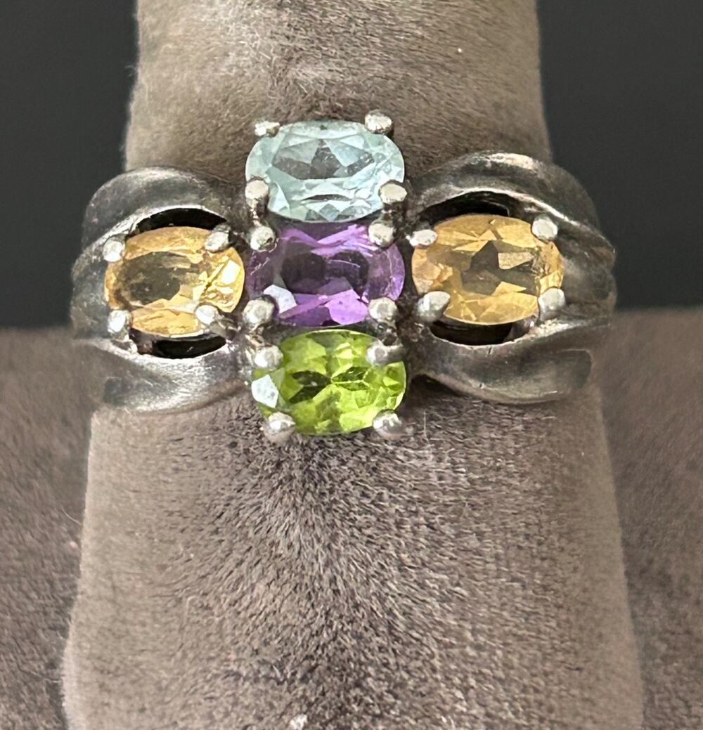 PD Sterling Silver Vintage Multi-Stone Cluster Ring Size 9